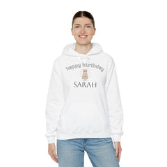 Personalized Birthday Hoodie | Custom Name, Birthday Cake Cat Graphic, Unisex Sweatshirt